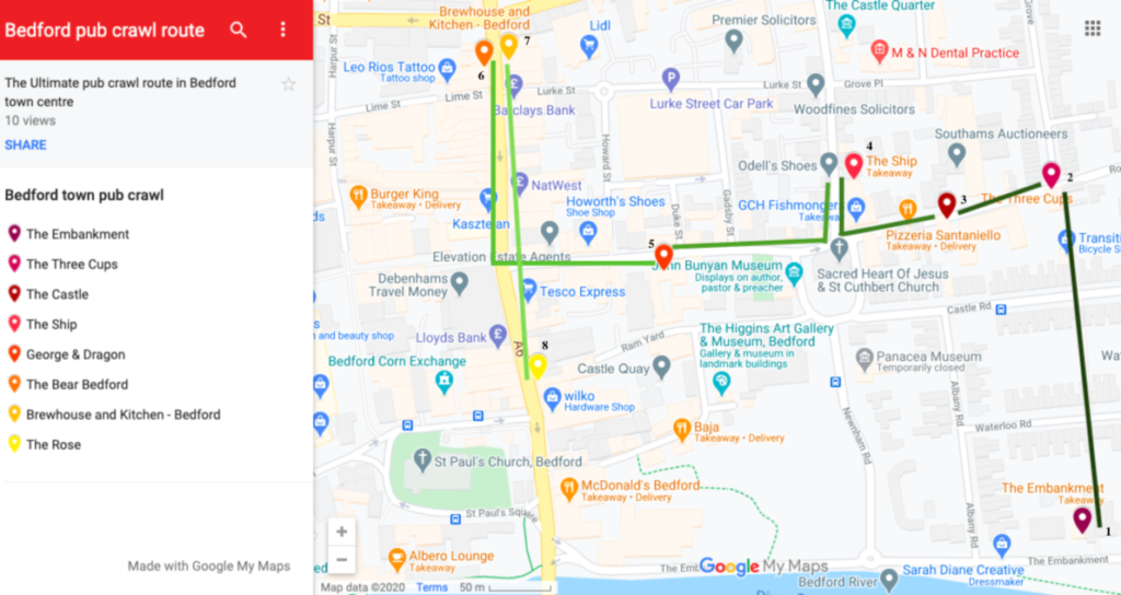 bedford pub crawl route